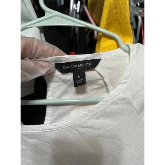 Banana Republic White Drop Waist Puff Sleeve Prairie Top Size Small - "Terra" - Picture 11 of 12